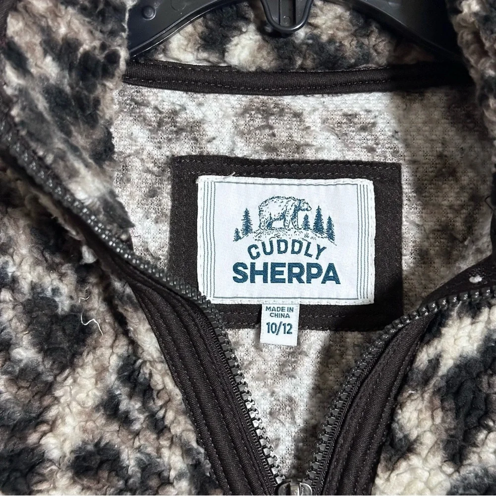 Cuddly Sherpa Girls Brown‎ Leopard Print Kids Fleece Jacket Pullover size 10/12